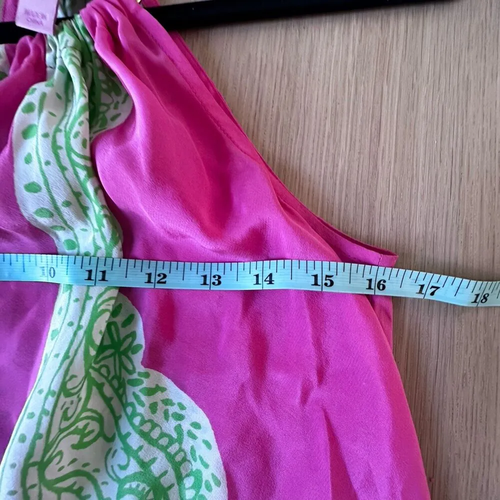 Lilly Pulitzer Blouse Pink Green Riviera Silk Chain Halter Neck Tank Top Size XS - Image 10