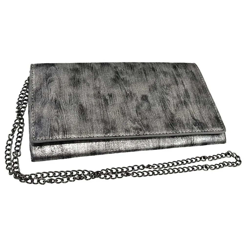 Sondra Roberts CLUTCH HANDBAG Silver Black Clutch Crossbody Faux Suede Purse - Image 9