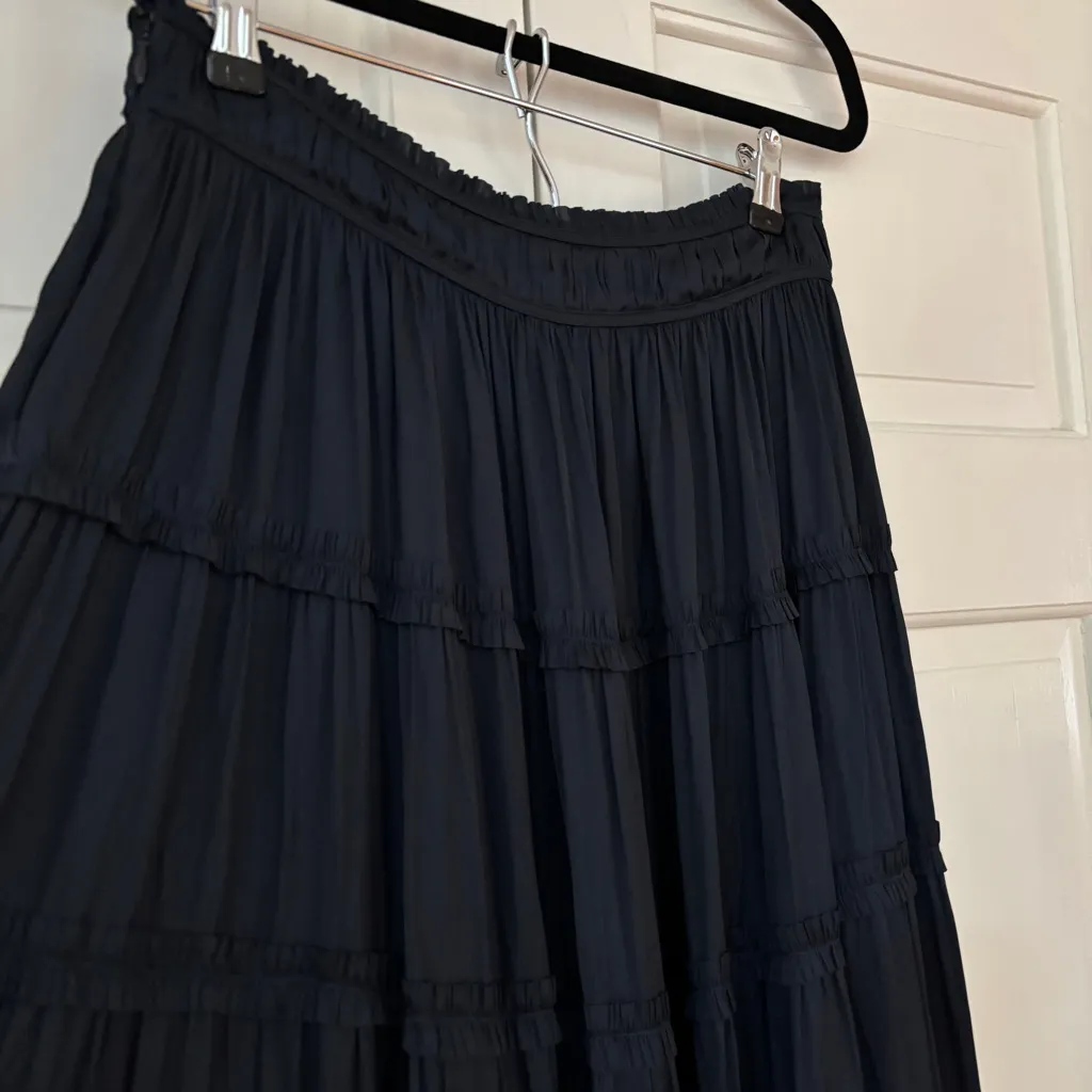 Ulla Johnson Louise Tiered Midi Skirt Midnight Navy Blue Plisse Satin Size 8 - Image 12
