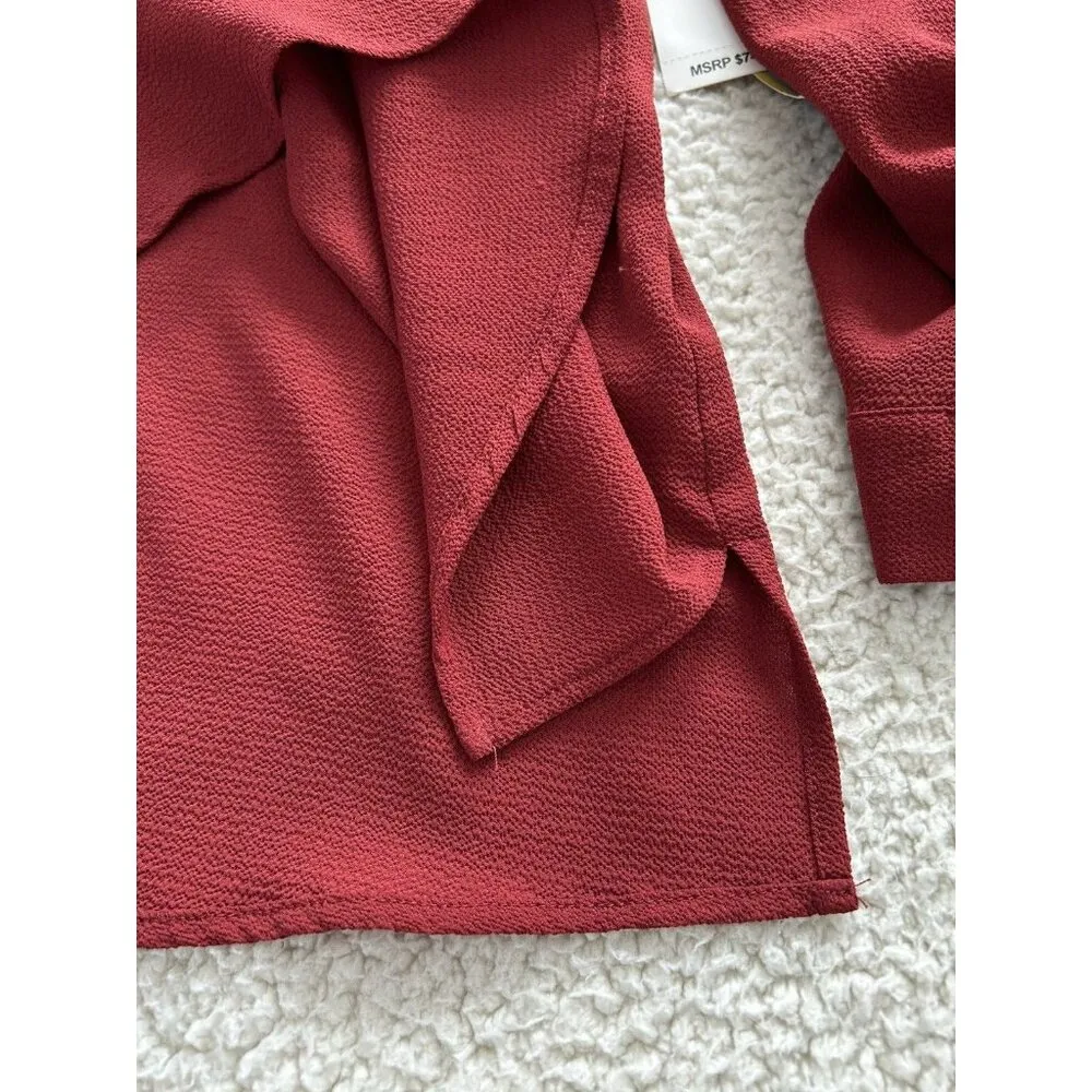 CeCe V-Neck Tie Cuff Detailed Crepe Blouse Womens Relaxed Fit Clare Red Sz XS - Image 7