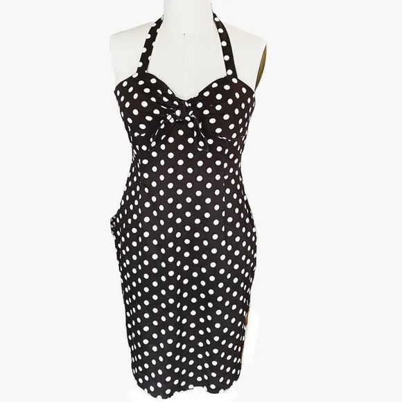 MADISON LEIGH Brown & White Polka Dots Sundress Halter Dress ~ Size 10 - Image 9