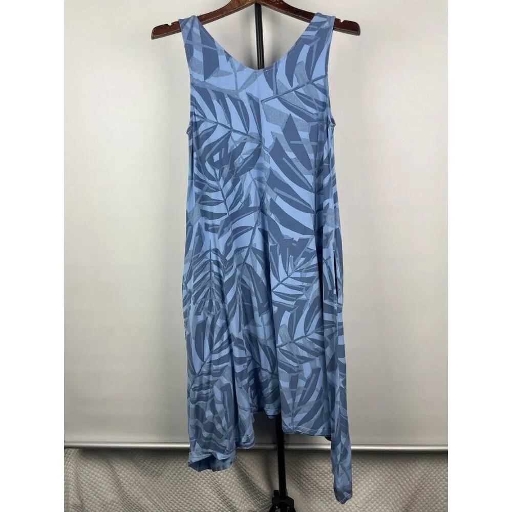 Fresh Produce Blue Sleeveless Palawan Palm Lydia Asymmetrical Hem Dress Size S/M - Image 8