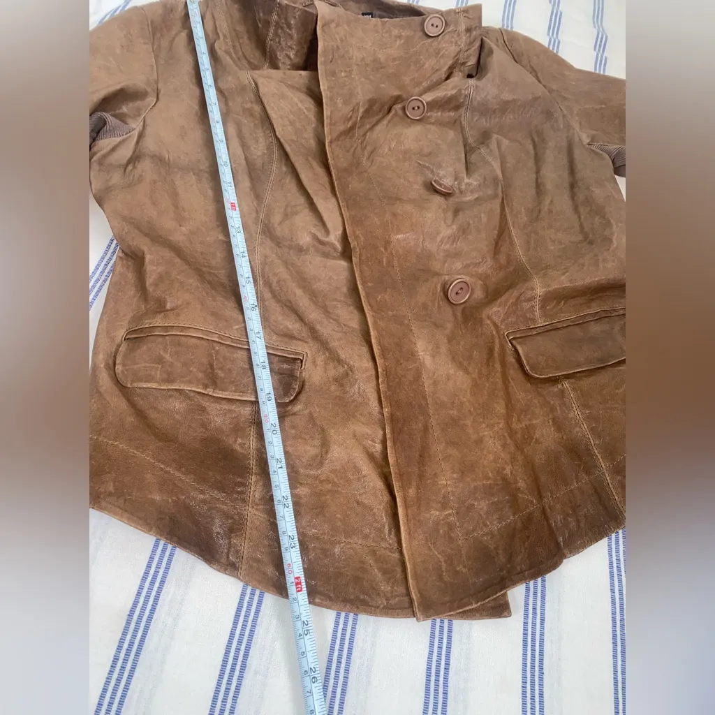 Q40 Asymmetrical Leather Textile Motto Jacket Brown Women Large, Cotton Lining - Image 6