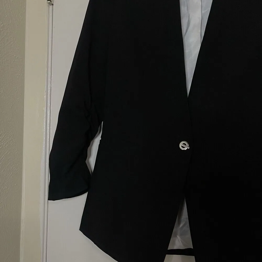 H&M Black career collarless contemporary blazer work jacket one button size US 6 - Image 2