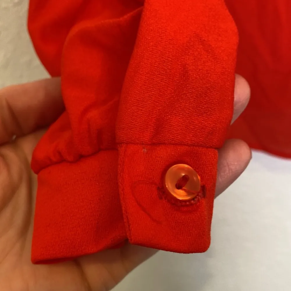 Vintage Bright Red Sheer Blouse w/ Sparkly Silver Detail Keyhole Back Sz S/M - Image 3