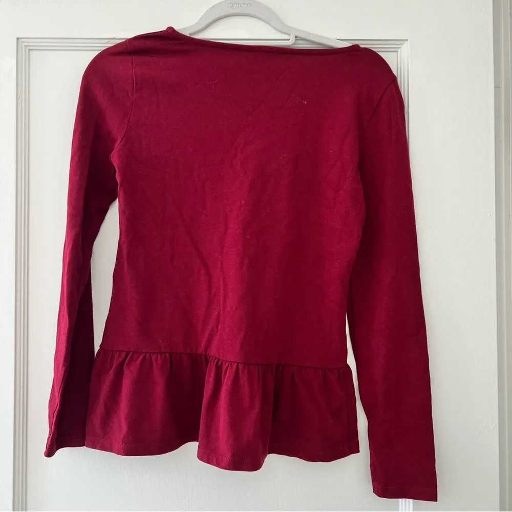 J. Crew Red Long Sleeve Crewneck Peplum 100% Cotton Top XXS EUC - Image 5