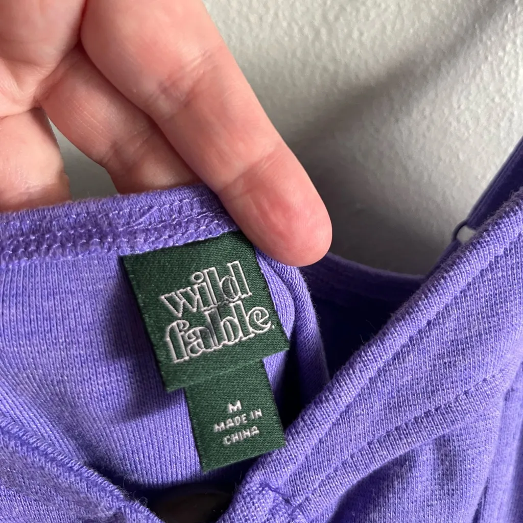 Wild Fable Purple Knit Bodycon Mini Dress M Ring Front Detail Spaghetti Strap - Image 4