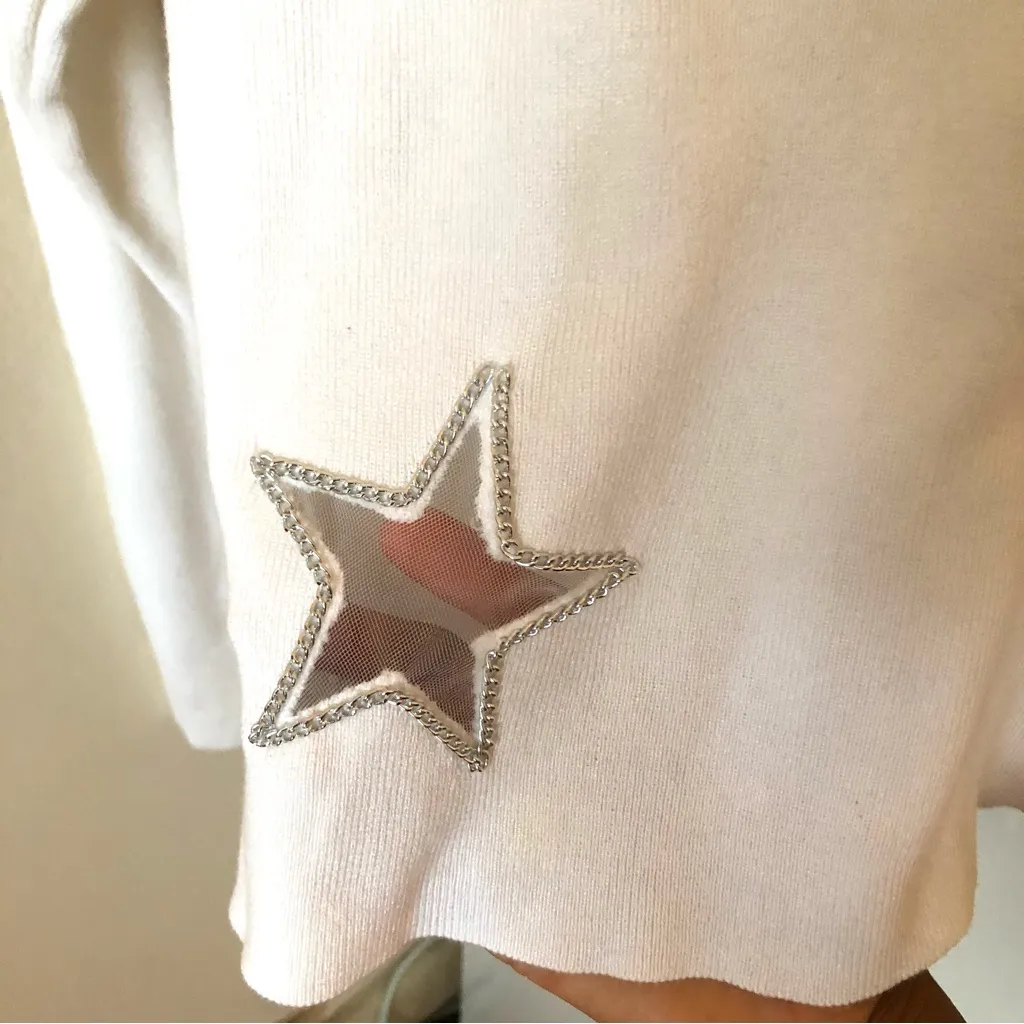 Soft White Ribbed turtleneck with Mesh Star Design - Image 5