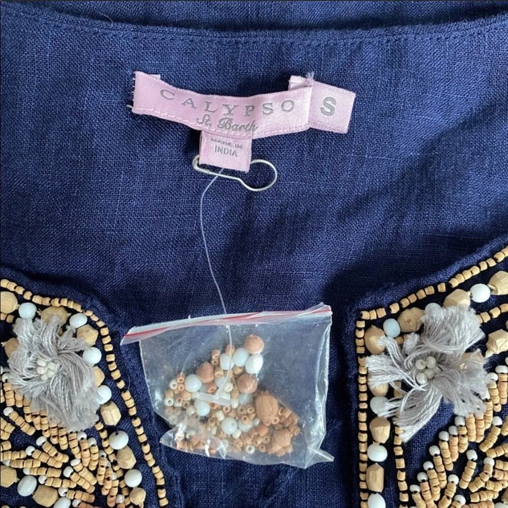 NEW CALYPSO St. Barth Linen Beaded Tunic Top Small - Image 5