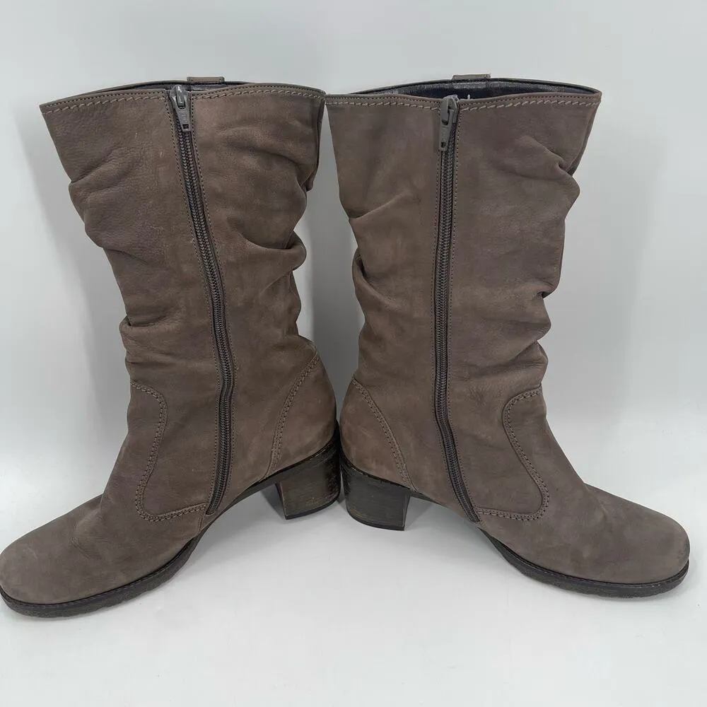 GABOR Boots US Size 9 Suede Nubuck Oslo Mid Calf Zip Heeled Leather Winter Taupe Brown - Image 2
