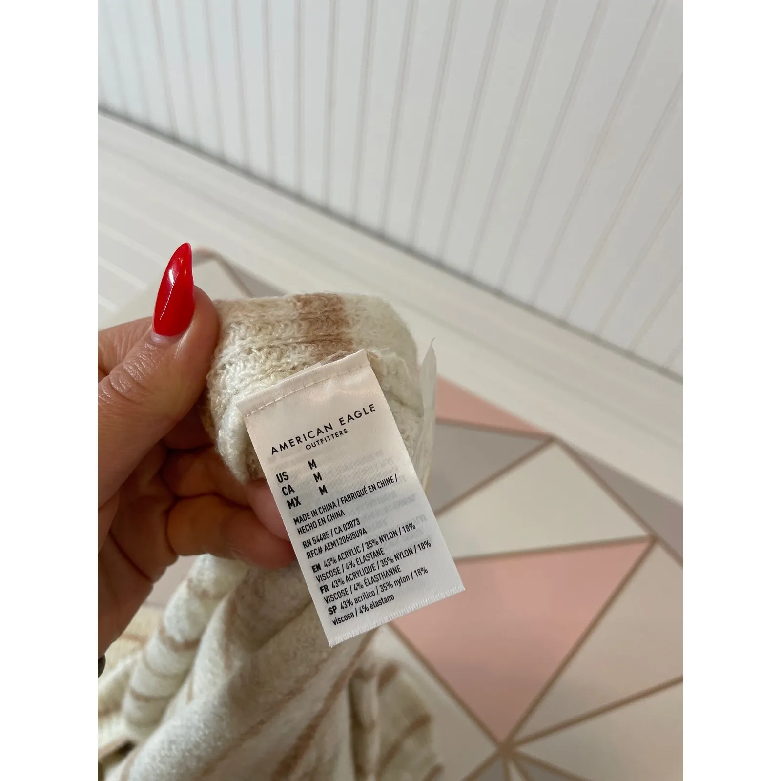 NWT American Eagle Striped V-Neck Sweater Cardigan Beige Tan Lounge Topper Sz M - Image 6