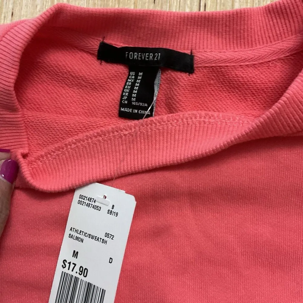 Forever 21 Athletic Sweatshirt Cropped Salmon Ruched Arms Medium New - Image 2