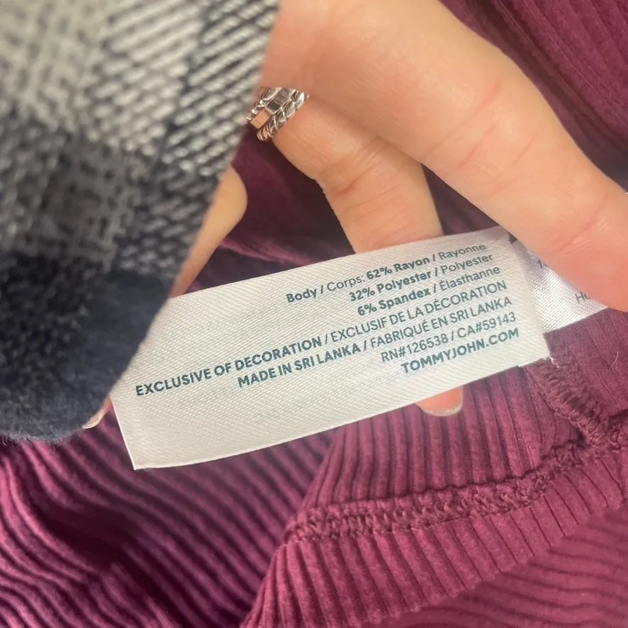 Tommy John Ribbed Pajama Top Shirt Burgundy XL Button Up Long Sleeve Relaxed Fit Purple Size undefined - Image 5