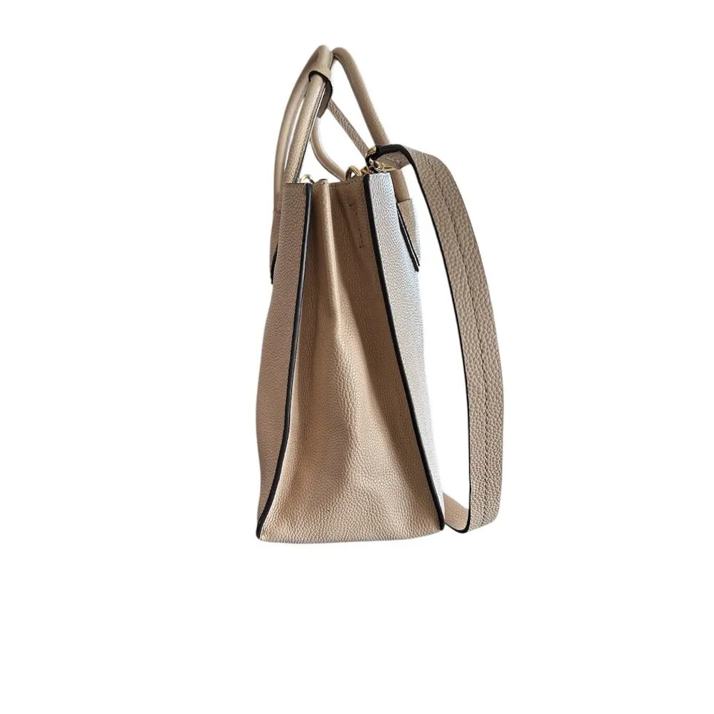 Michael Kors Mercer Beige Saffiano Leather Top Handle Bag Gold Hardware Sz L - Image 4