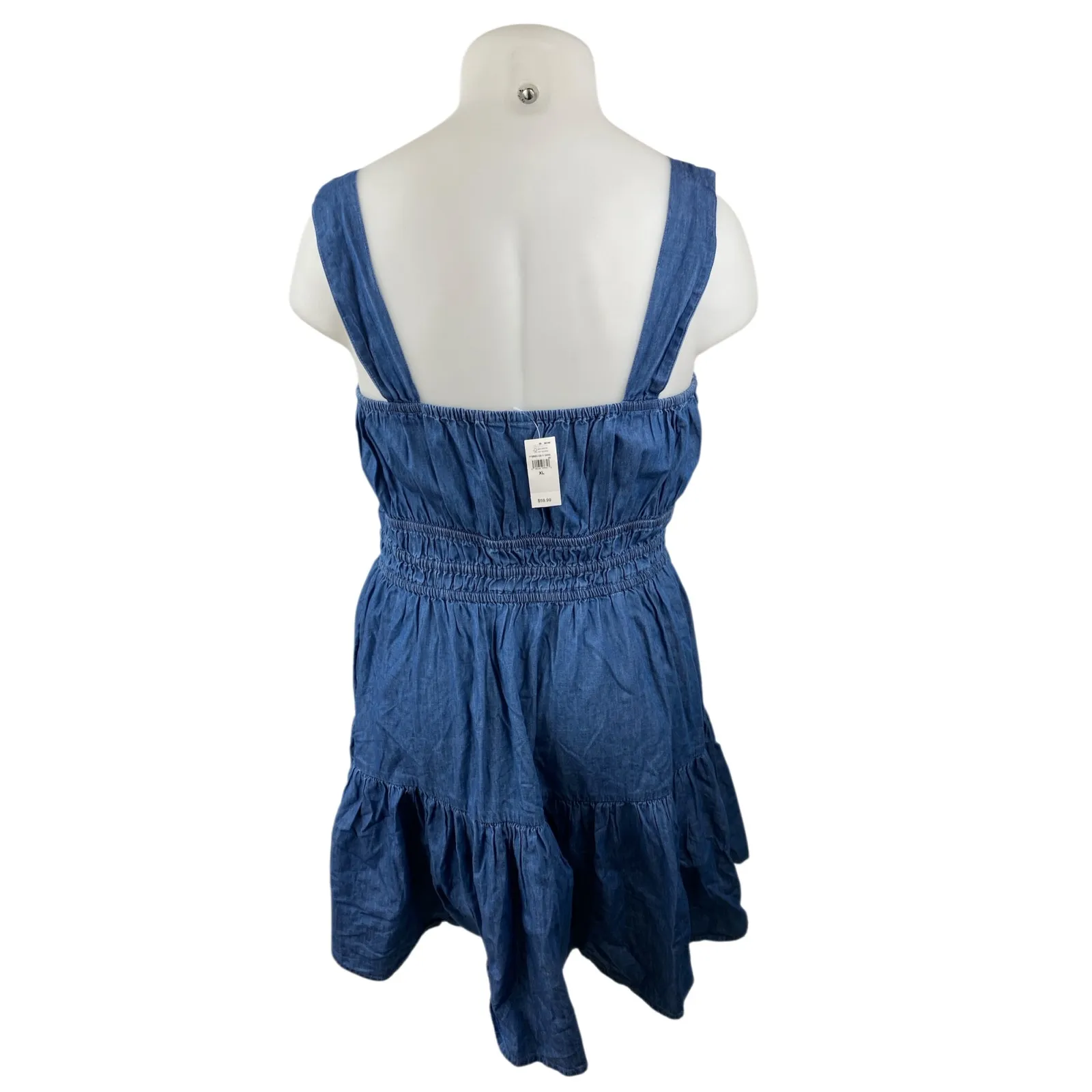NEW Gap Blue Sleeveless Tiered Ruffle Chambray Denim Jean Mini Blouson Dress XL - Image 2