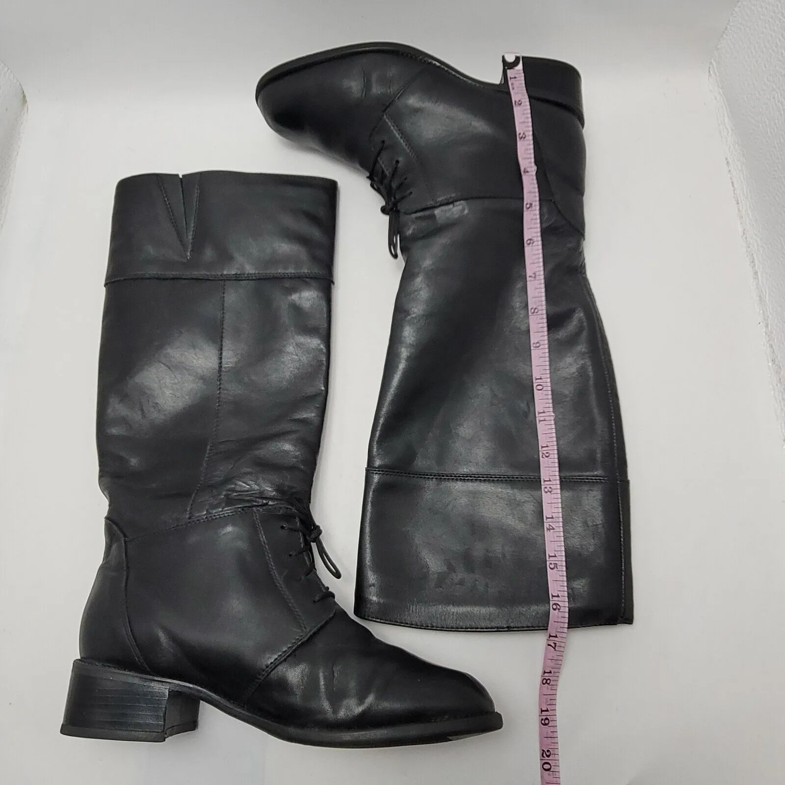 Vintage 90's Blondo Knee High Oxford Lace Up Black Leather Riding Boots Sz 9.5 B - Image 7