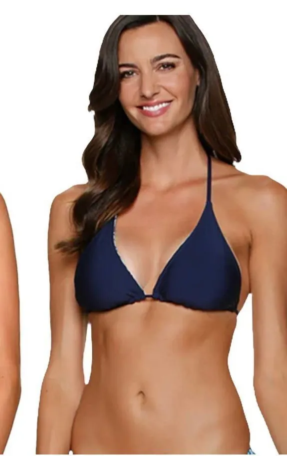 Helen Jon Palm Springs Reversible String Bathing Suit Bikini Top Navy Blue XS Blue - Image 1