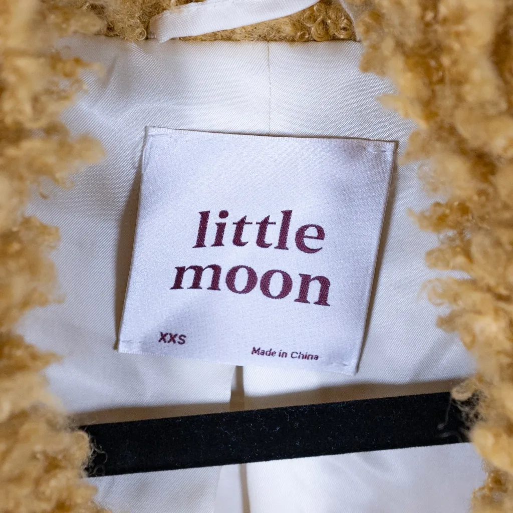 Little Moon Faux Vegan Shaggy Fur Open Front Collared Jacket Yellow XXS - Image 2