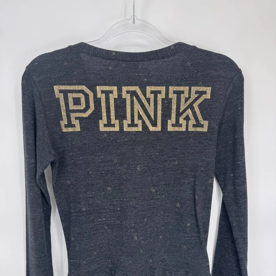 Victoria's Secret PINK Thermal Romper Small Gray Tie Waist‎ Long Sleeve Shorts - Image 8