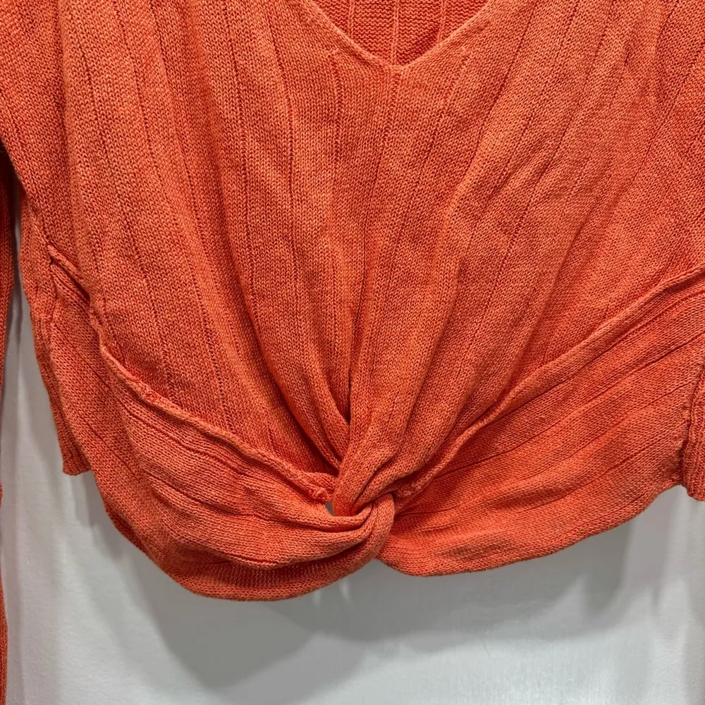Free People Anthropologie Got Me Twisted Orange Knotted Front Cropped Sweater M - Image 13