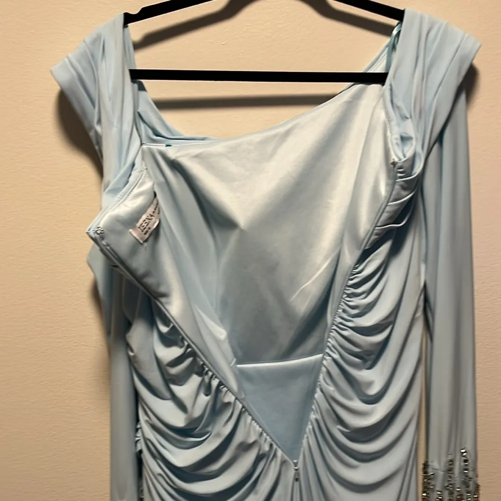 IEENA FOR MAC DUGGAL Powder Blue Foldover Long Sleeve Jeweled Midi Dress,Size 12 - Image 14