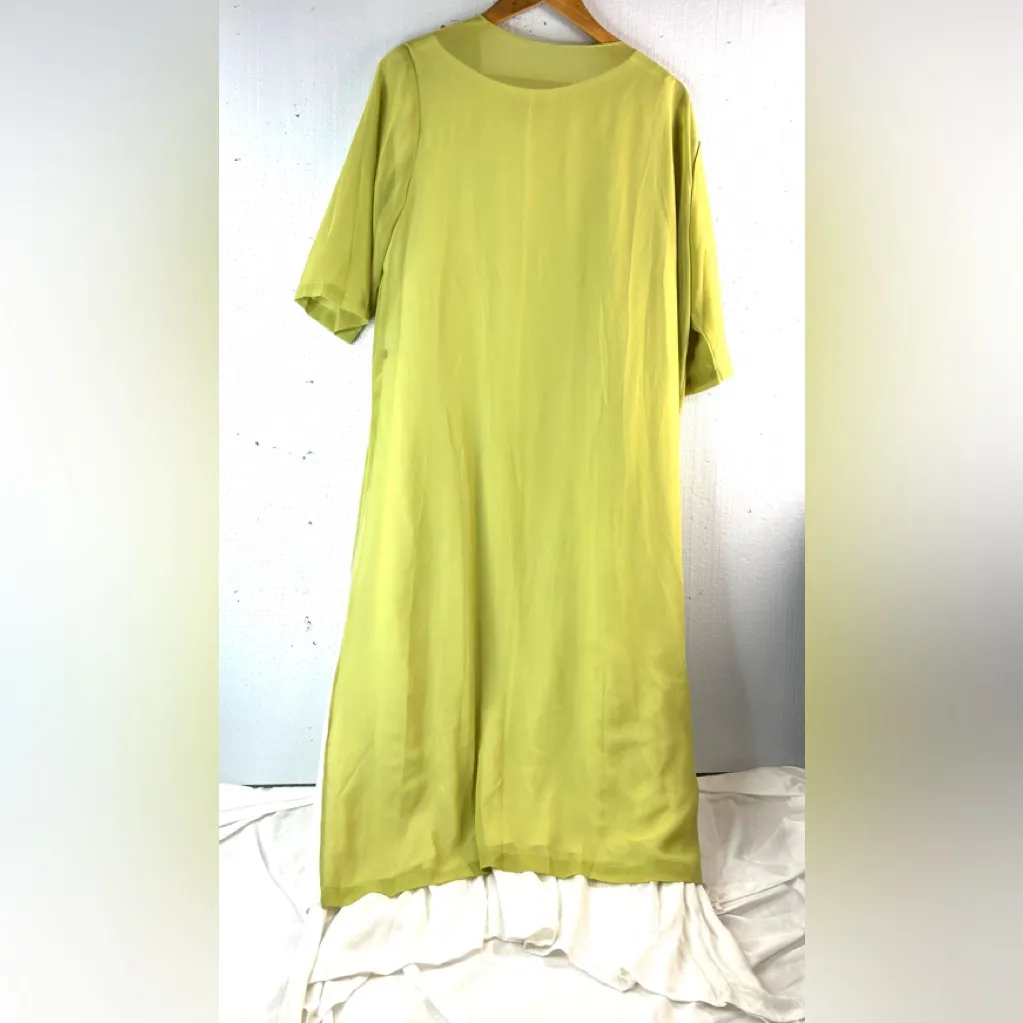 Floryday XXL Flowy Boho Minimalist Set White n Lime Floral Midi Dress w Jacket - Image 2