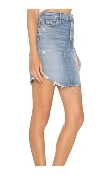 GRLFRND Rhoda Denim Mini Skirt Frayed Hem Distressed Blue Jean Skirt Size 23 NWT - Image 4