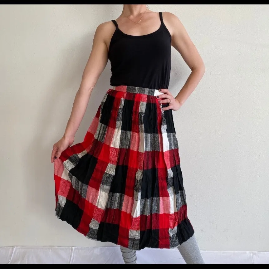 VTG Jack Winter Plaid Pleated Midi Skirt shimmer Lurex USA Sz 10 Granny fashion Black - Image 7