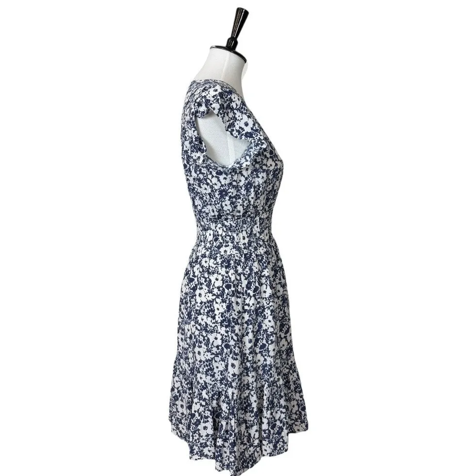 Rails Tara Mini Dress Smocked Waist Textured Navy White Floral Women’s Size XS - Image 3