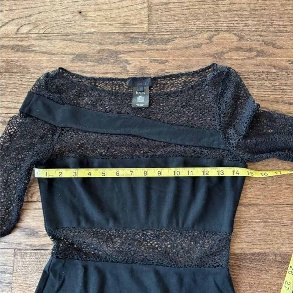 H:ours Hattie Long Sleeve Mini Dress Mesh Lace Insert Cut Out Black S Bodycon - Image 9