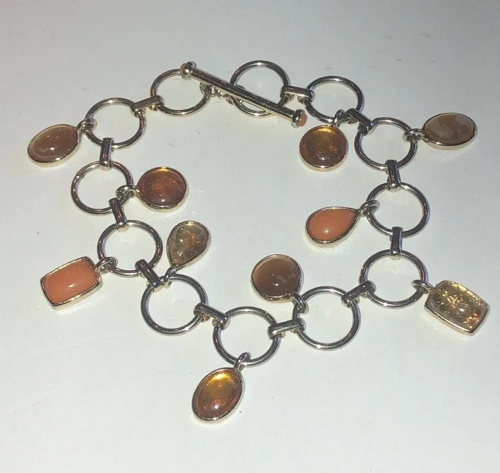 Silver Tone Neutral Dangling Resin Cabochon Boho Bracelet - Image 2