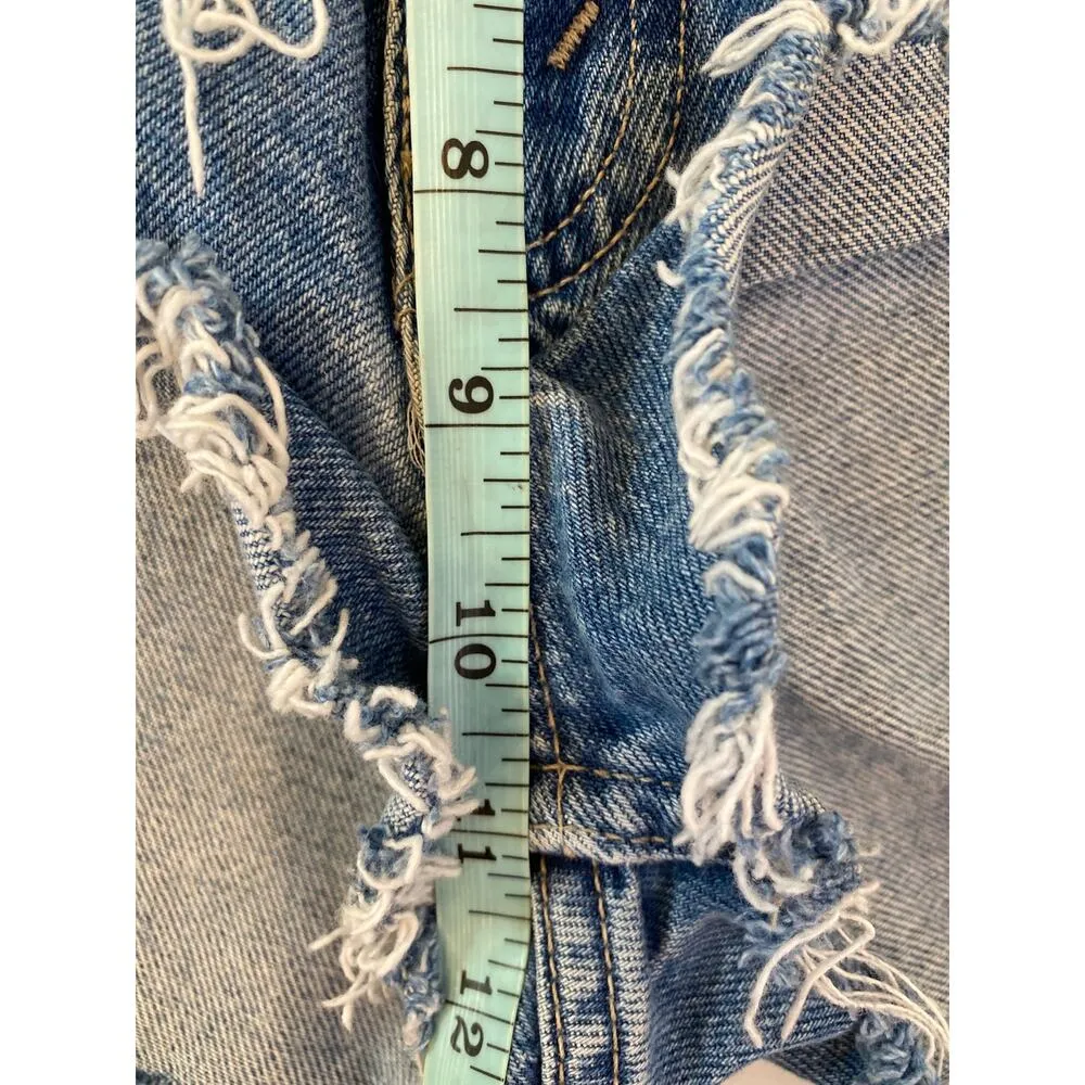 County Seat Vintage 90s Y2K Destroyed Cut Out Raw Hem Denim Jeans Shorts Sz 30 Blue - Image 13