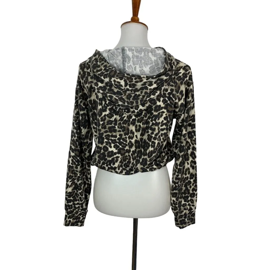 Socialite Leopard Print Hooded Pullover Sweatshirt Drawstring Hem Long Sleeve Sm - Image 3