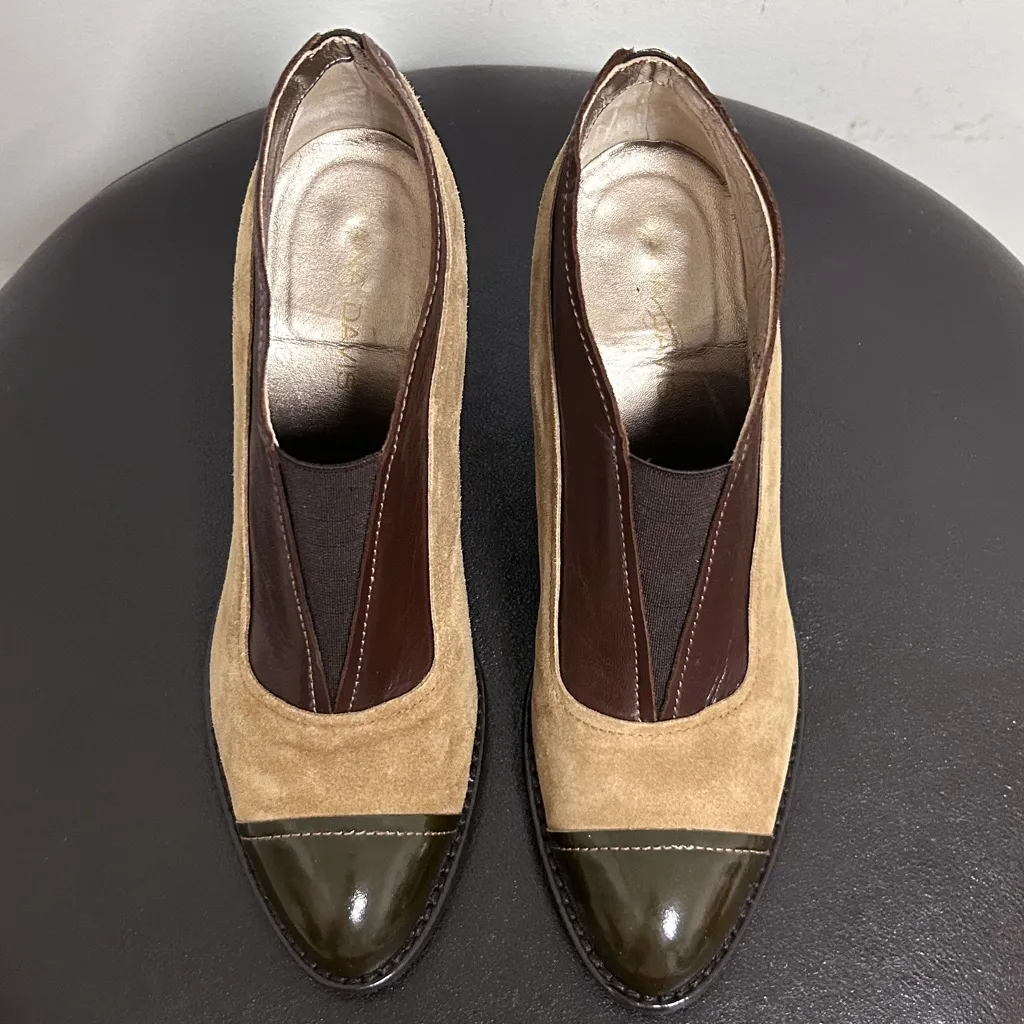 Dana Davis Tan Brown Suede Leather Ella Ankle Boot Pull On Heel 7.5 B *No Box* - Image 2