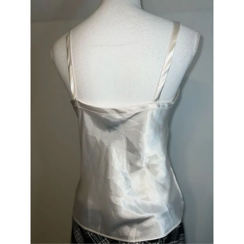 Women’s White Satin Cami Top SMALL Dainty Feminine Soft Girl White - Image 3