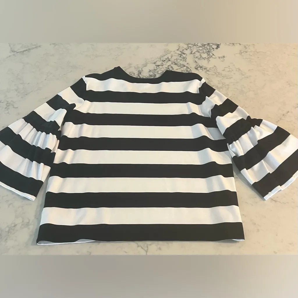 Lauren Ralph Lauren Striped Bell Sleeve Knit Top Black White Size XL EUC - Image 8