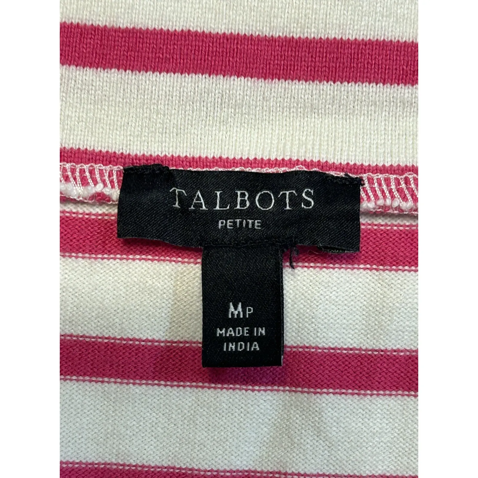 Talbots Striped Heart Applique Sweater Sz MP Pink Ruffle Eyelet Trim Preppy Chic - Image 5