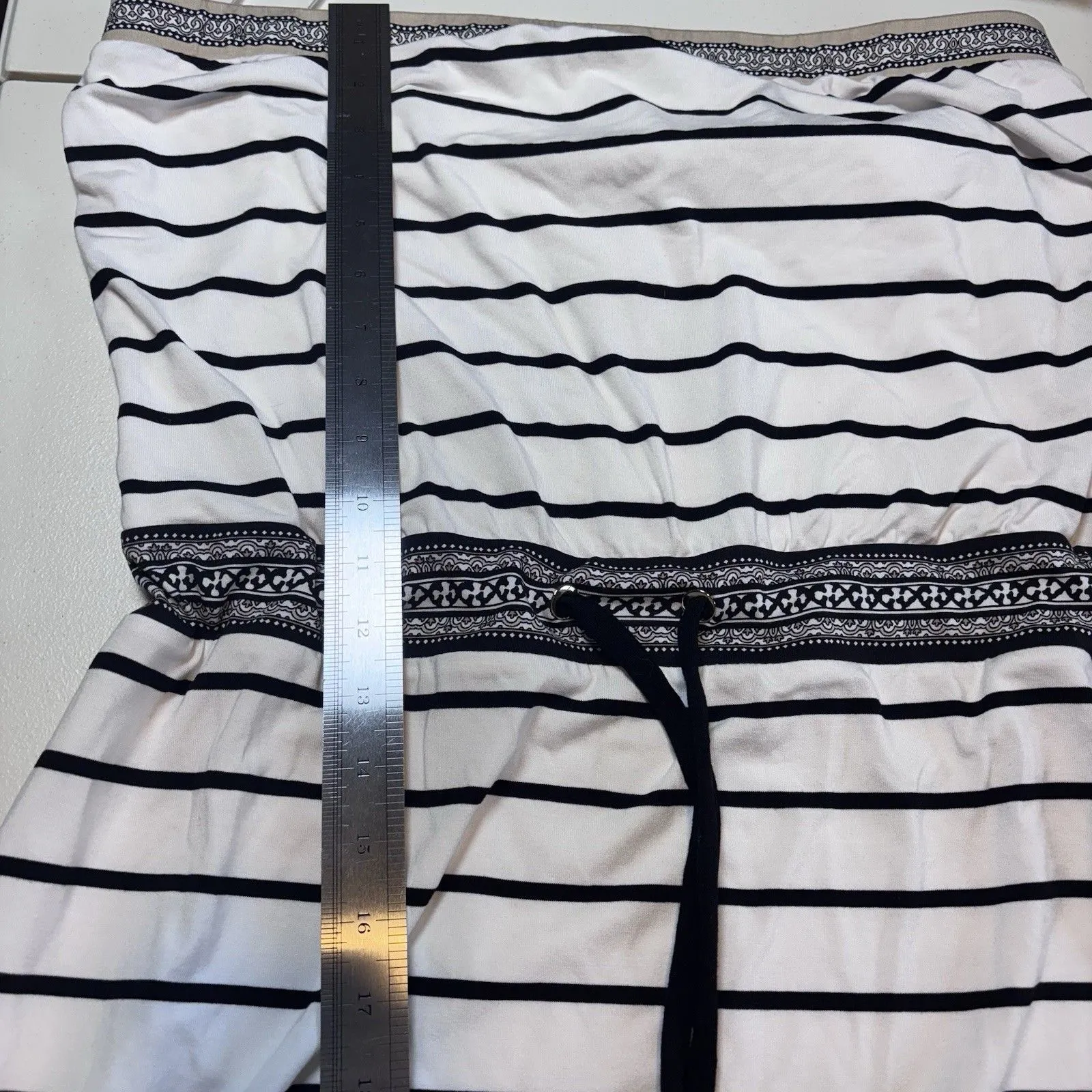 White House Black Market Strapless Dress Women's Size L White Striped Mini Lined - Image 5