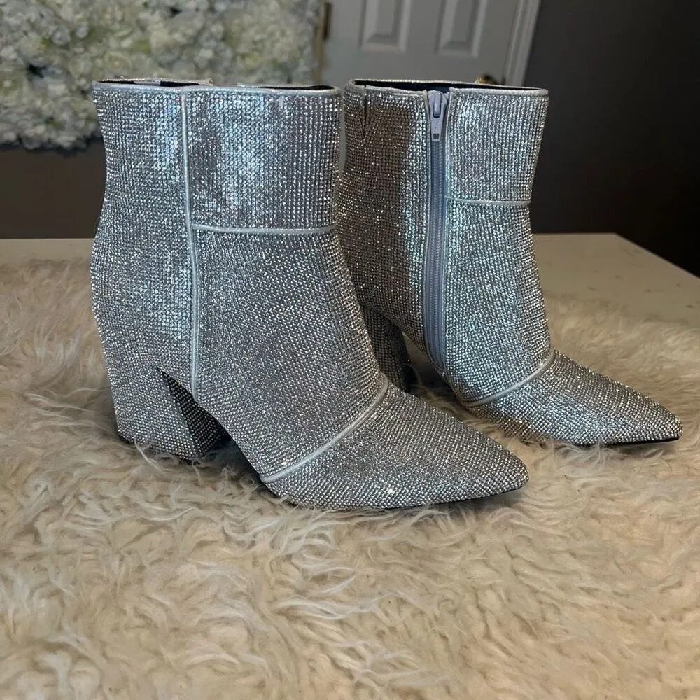 Sparkling boots, booties for party concert chunky heel 9 Silver - Image 13