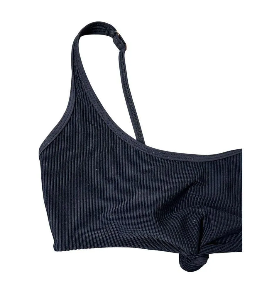 FRANKIES BIKINIS Black Ribbed Knotted Scoop Neck Wide Strap Greer Top Size XS - Image 4