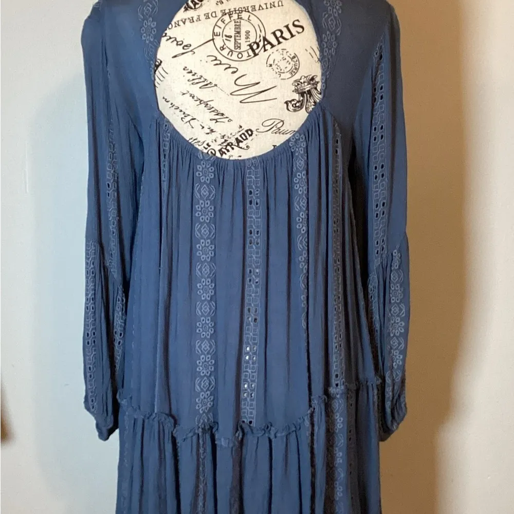 FREE PEOPLE KISS KISS EMBROIDERED BOHO Lace Tunic/Dress DENIM BLUE SIZE S/P - Image 9