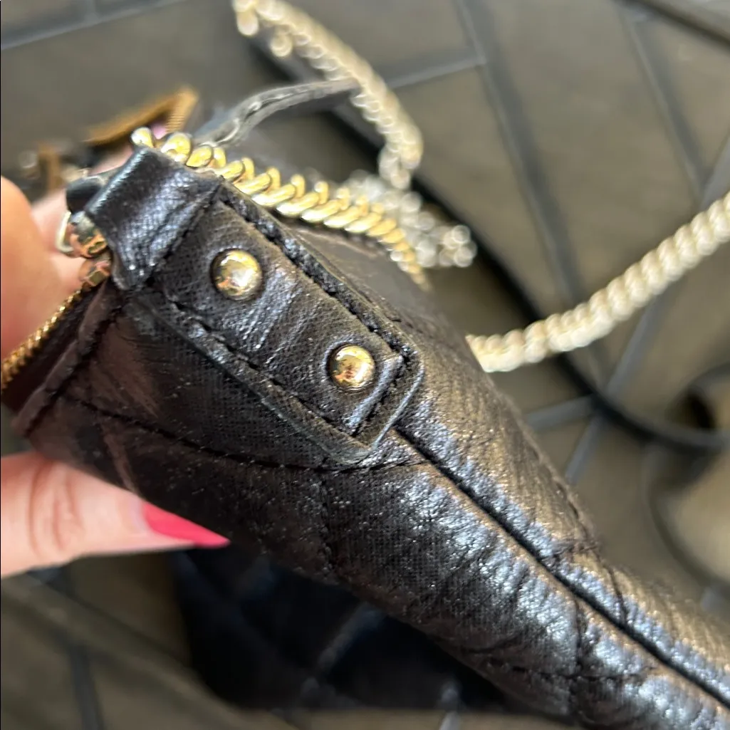 Kate Spade Black leather quilted retro crossbody bag gold chain strap emo goth - Image 4