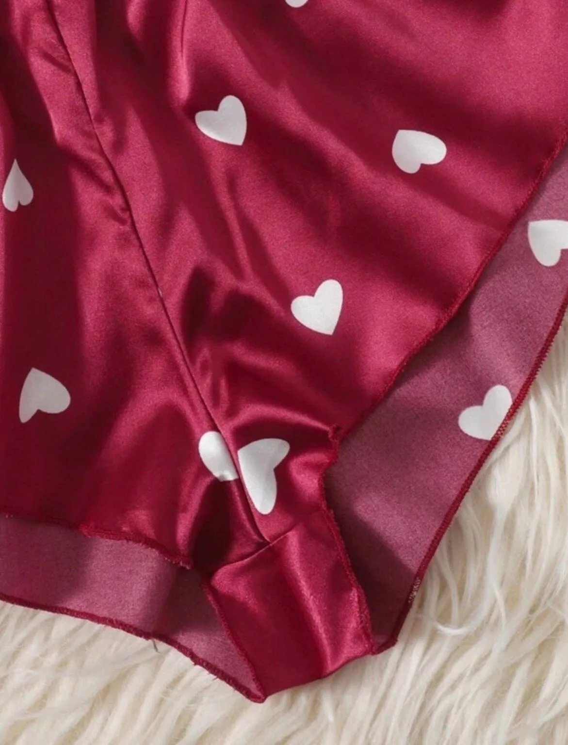 Red & White, Heart, Lace & Satin, Lingerie Set - Image 6