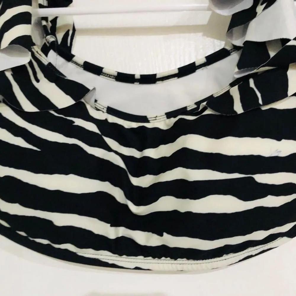 Vince Camuto Women's Bikini Top Swimwear Ruffle Sleeve Zebra Print Black‎ Medium - Image 4