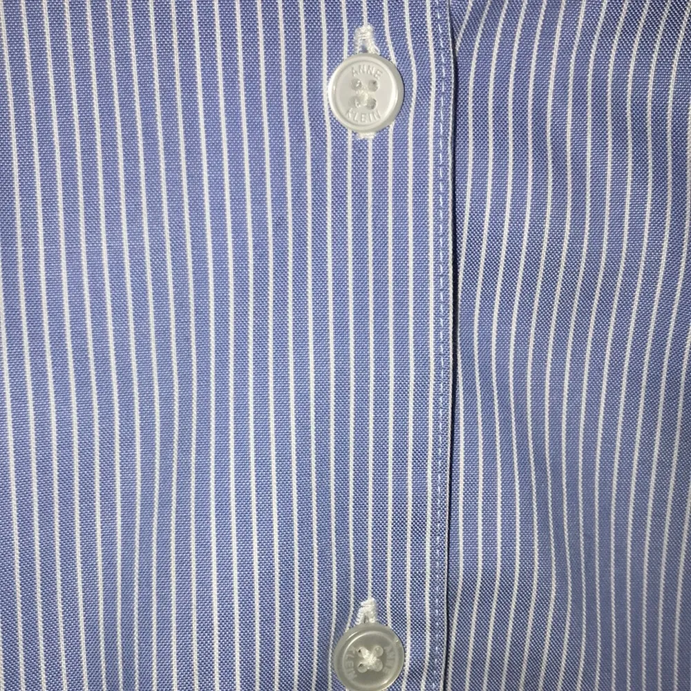 Anne Klein Women’s Blue White Striped V-Neck Button-Up Long Sleeve Shirt - Image 2