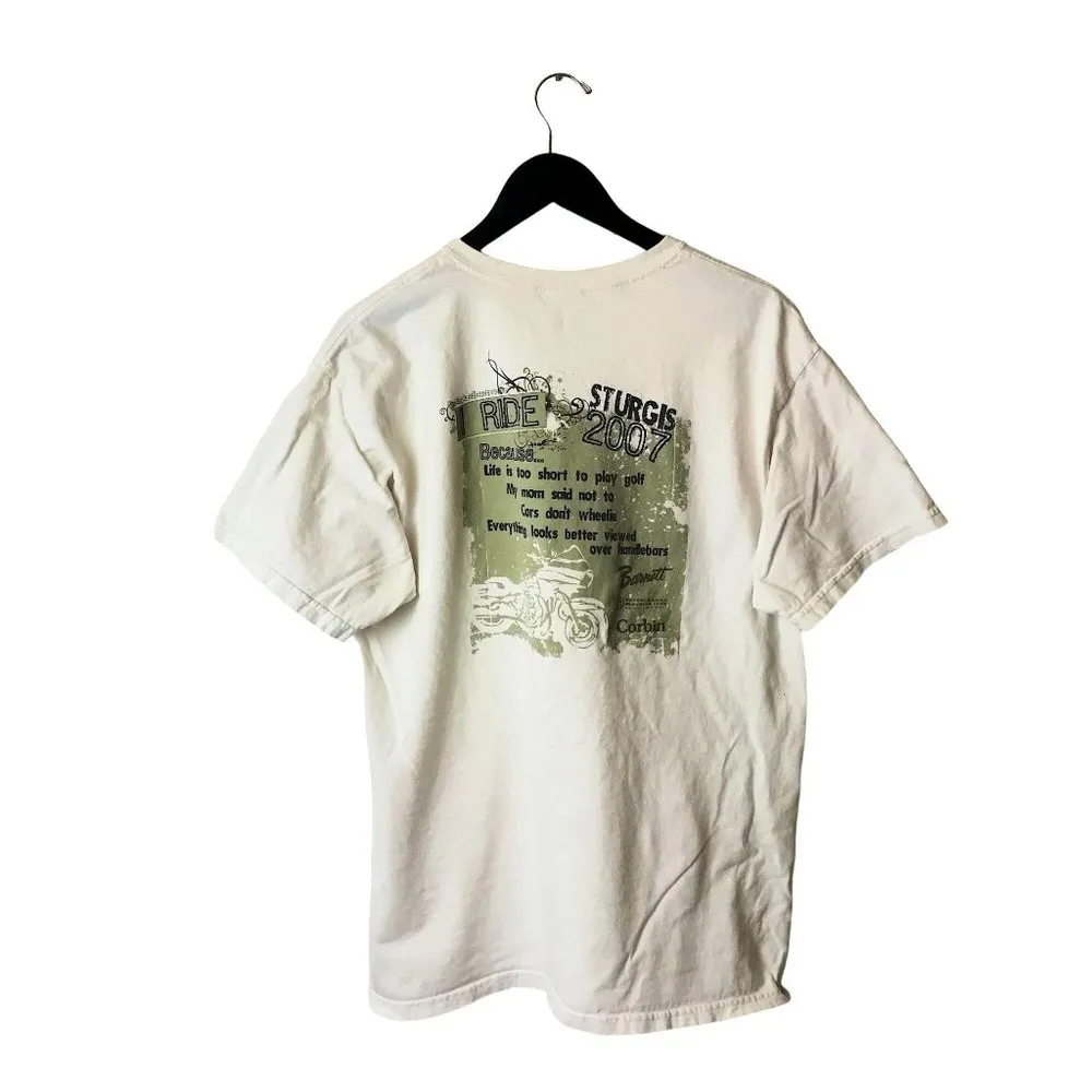 2007 Gildan Ride Sturgis Press Party T Shirt 00s Graphic Tee White Large L Event - Image 3