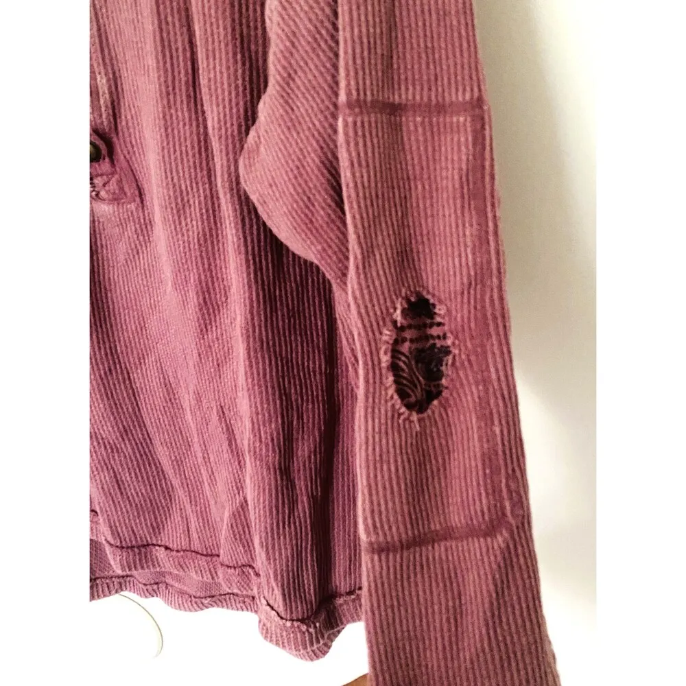 Free People Fall For You Henley Sweet Cranberry Long Sleeve Oversized Top Sz M - Image 12