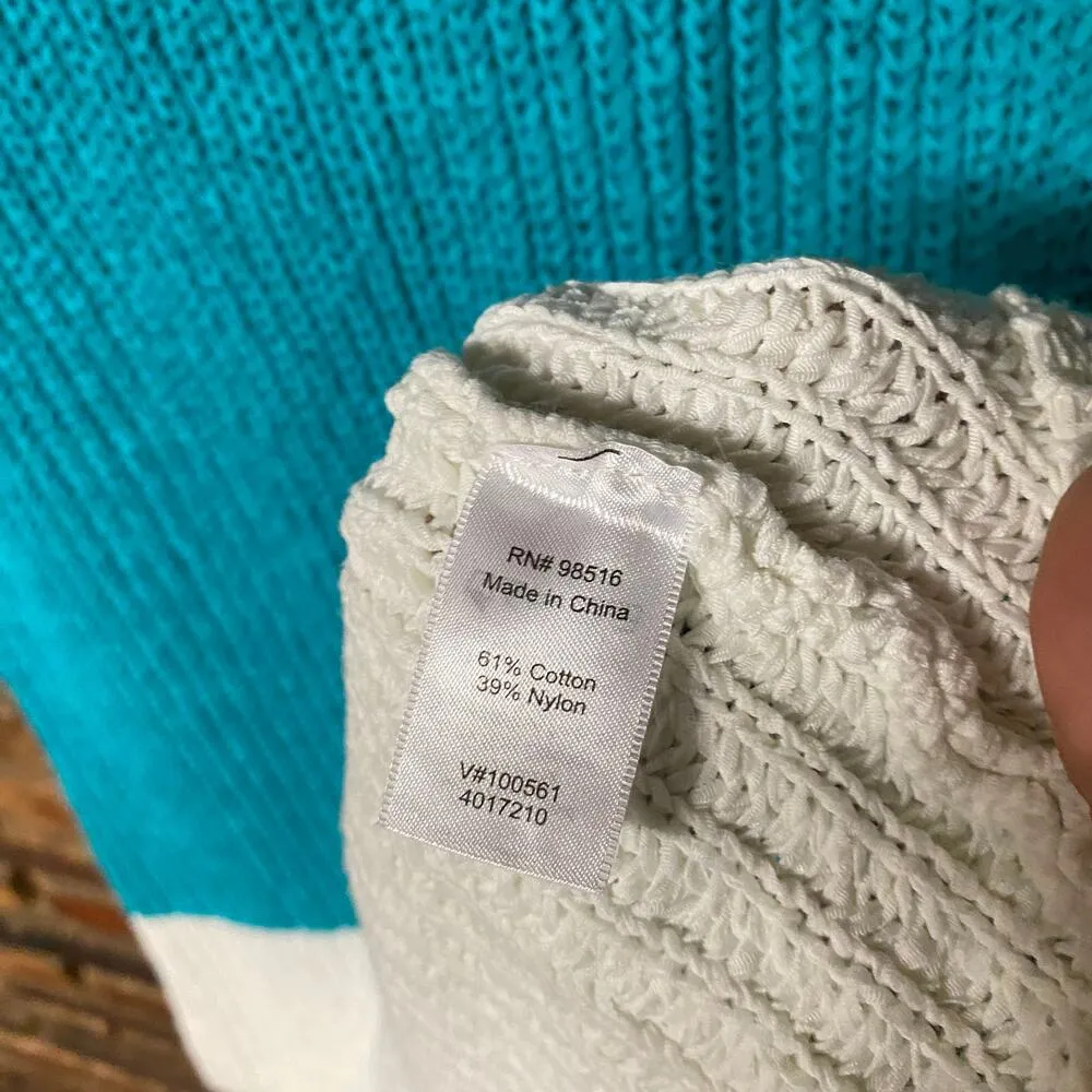 Coldwater Creek Blue White Short Sleeve Tunic Heavyweight Sweater Womens Size XL - Image 5