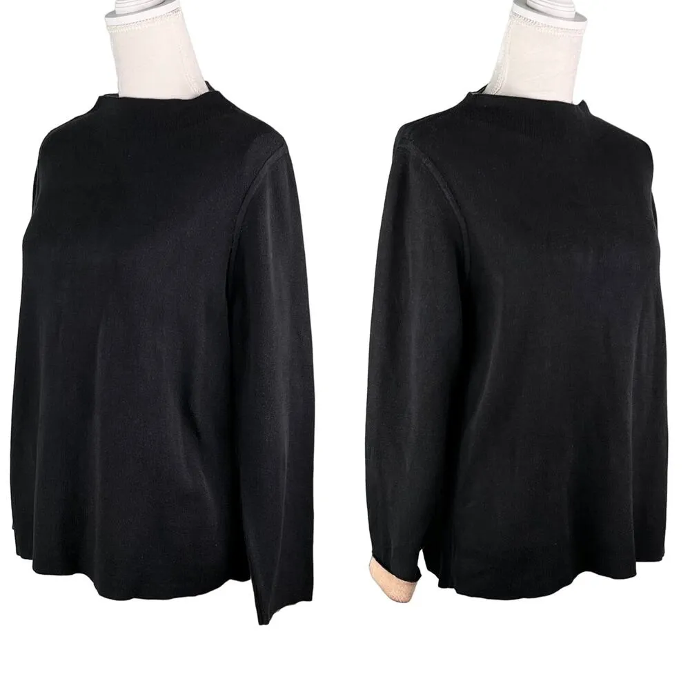Eileen Fisher Sweater Large Silk Blend Black Beige Contrast Sleeve - Image 5