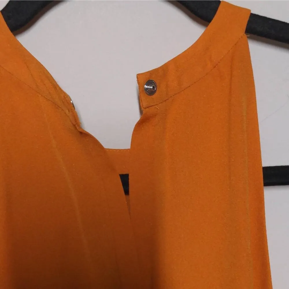 ALC Highneck Shane Dress Shift Orange Mini Halter Sleeveless Ruffle Layer Silk 8 - Image 6